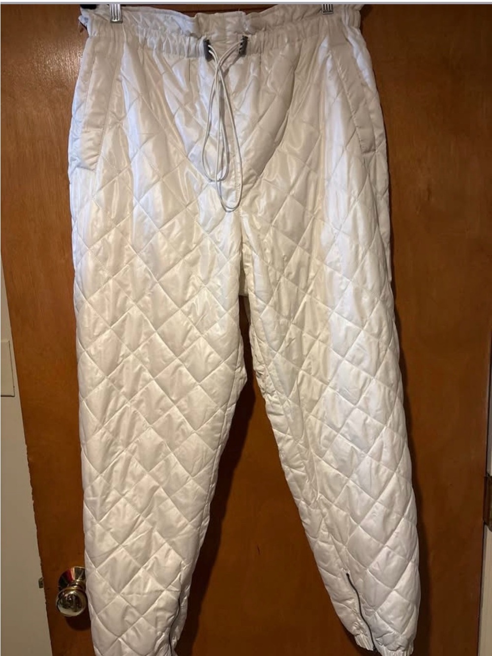 White Quilted Drawstring Jogger Pants
